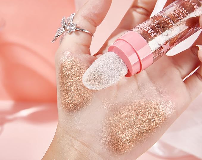 AKARY Shimmer Highlighter Powder, Fairy Polvo De Hadas Highlighter Powder & Blush Stick, Instant Glow Luminizer Duo, Glitter Body Face Hair High Gloss Stick, Sparkle Smudge-Proof Highlighter Stick Party Makeup (C-#03)-BrightBean Baby