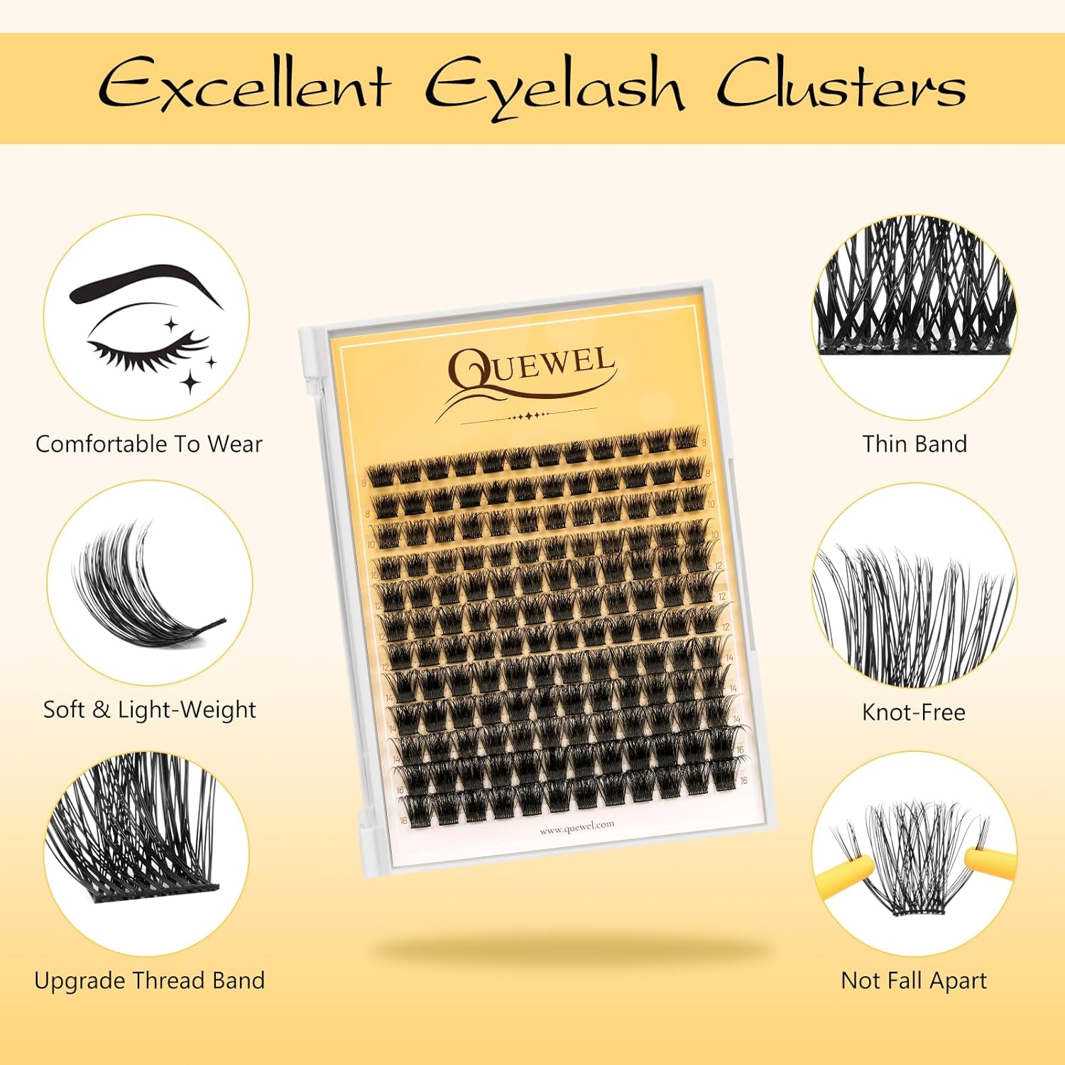 QUEWEL Lash Clusters Kit, Lashes Clusters Bond and Seal Waterproof, Eyelash Clusters Applicator Tool with Cluster Lashes Glue Remover for Natural Look DIY At Home(ZS-H01-kit)-BrightBean Baby