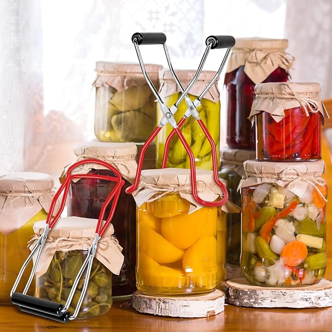 Canning Jar Lifter, Canning Tongs Jar Lifter, Canning Tools, Canning Supplies, Stainless Steel Jar Lifter with Rubber Grip Handle for Home Kitchen, Red