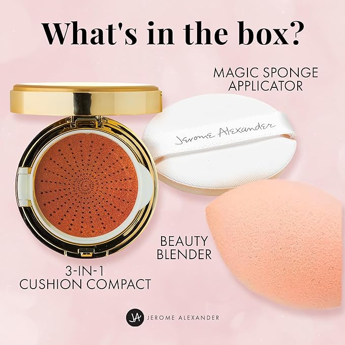 MagicMinerals AirCushion Foundation & Liquid Silk Primer by Jerome Alexander, Makeup with Skincare Active Ingredients, Full Buildable Coverage (Dark)-BrightBean Baby