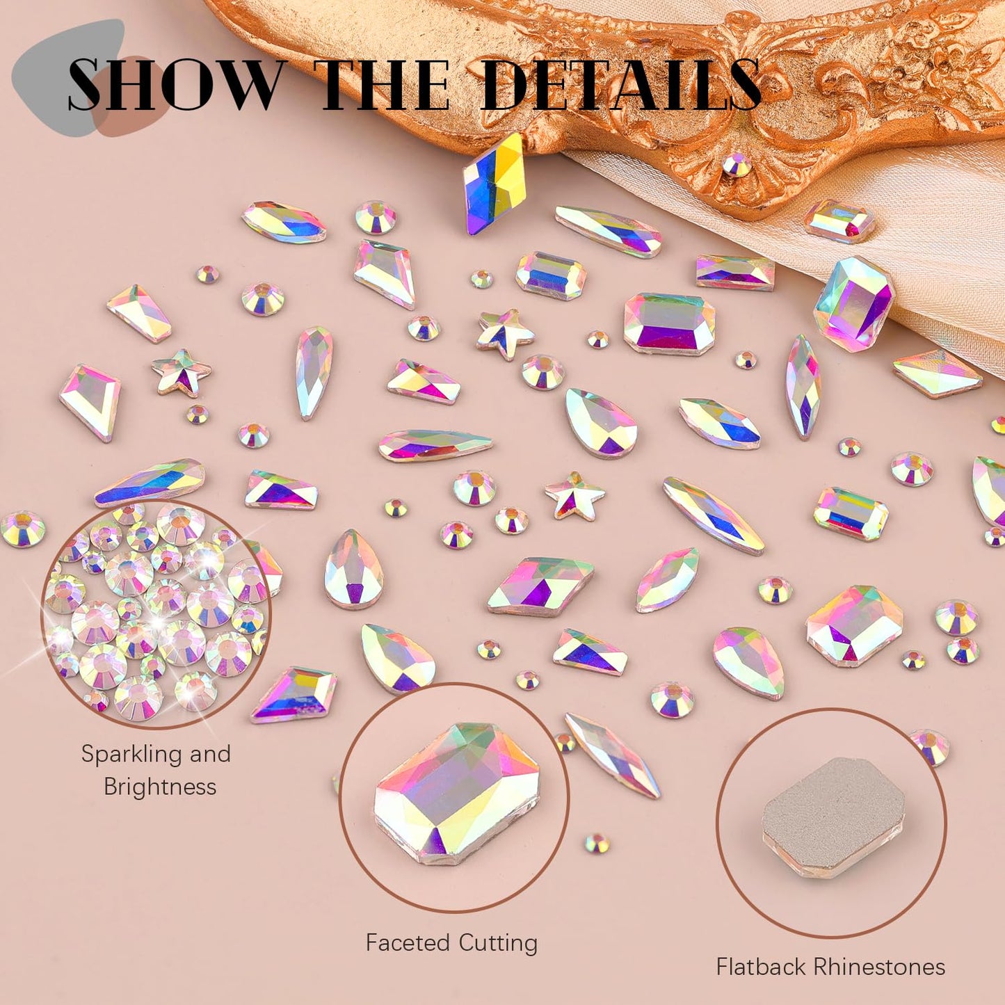 3220Pcs AB Glass Nail Rhinestones 120Pcs Multi Shapes Flatback Gems Crystal + 3100Pcs 1.5-4mm Round Beads, Manicure Diomand Jewelry Gemstones for Nail Design Makeup Acrylic Nails Decoration-BrightBean Baby