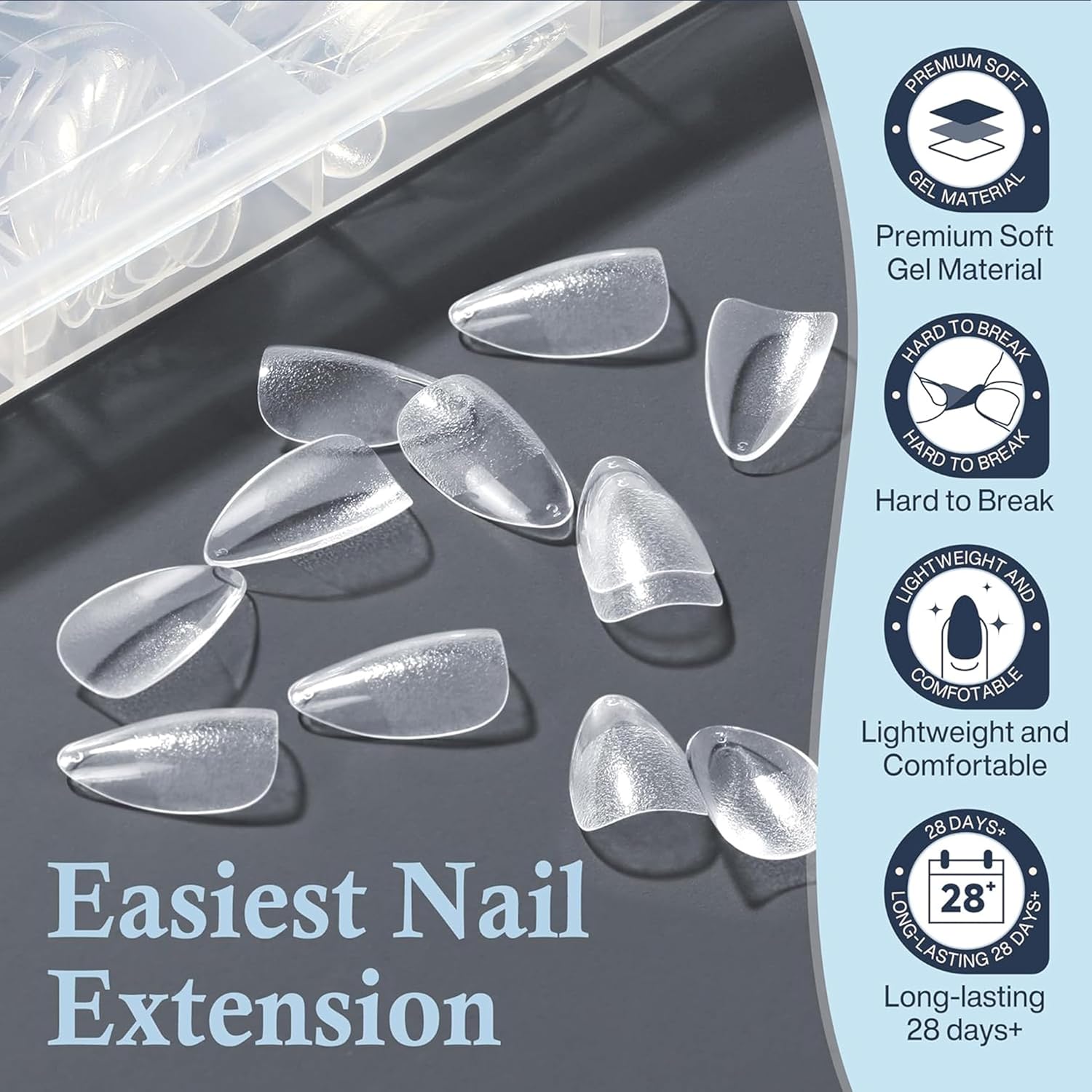 Short Almond Nail Tips: 504pcs Soft Gel Nail Tips Pre Etched Short Fake Nails, Half Matte Full Cover Clear Press on Nails for Nail Extension DIY Home, 12 Sizes Acrylic Gelly Tips-BrightBean Baby