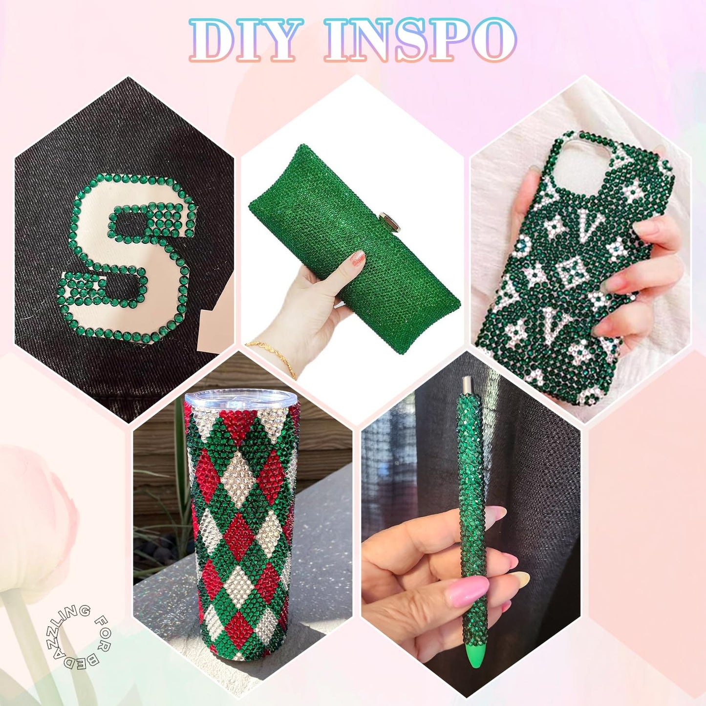 25000Pcs Resin Jelly Rhinestones with Tweezers for Crafting, 2-6mm Mixed Sizes (Dark Green) Non Hotfix Flatback Gems, Bedazzling Crystal for DIY Crafts Clothing Tumblers Mugs Shoes Decor Nail Art-BrightBean Baby