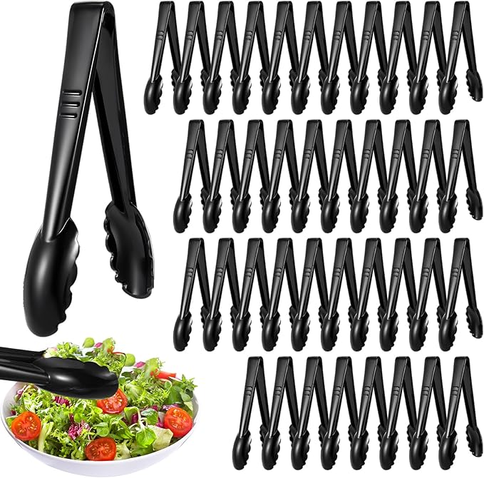 40 Pcs Plastic Serving Tongs Bulk 9 Inch, Reusable Disposable Serving Utensils, Plastic Heavy Duty Salad Tongs for Servings Food Party Buffets Catering BBQ Events Kitchen Weddings Banquets