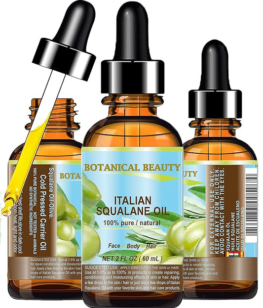 SQUALANE Italian Olive. 100% Pure Natural Undiluted Oil. 2 fl.oz- 60ml. 100% Ultra-Pure Moisturizer for Face, Skin, Body, Hair. Reliable 24/7 skincare protection-BrightBean Baby