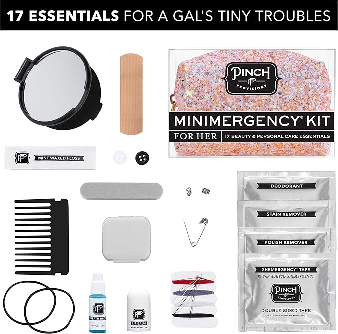 Pinch Provisions Rosé Minimergency Kit, includes 17 Travel-Sized Cosmetic Essentials, Convenient for Purses, Emergency Beauty Accessories, Gifts for Holiday’s & Birthday’s-BrightBean Baby