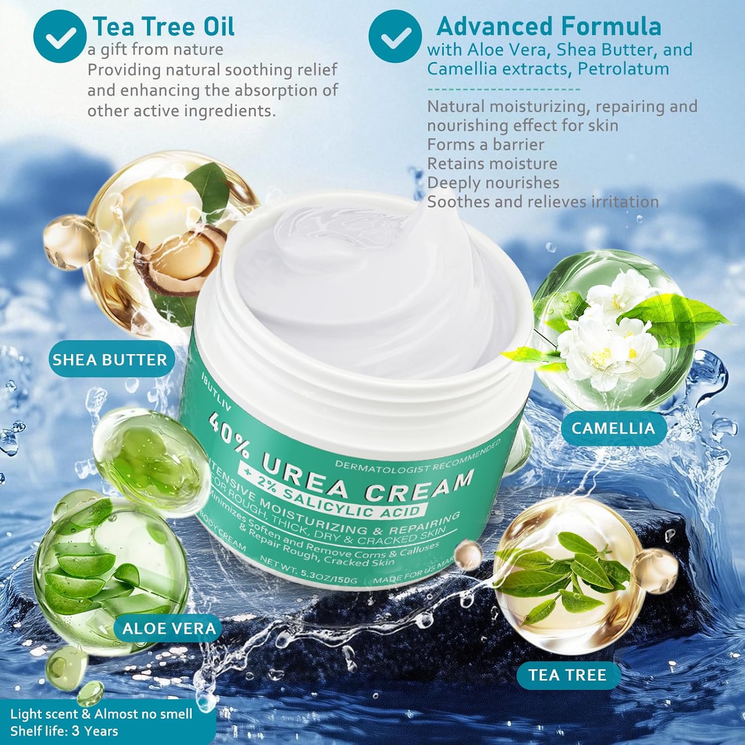 Urea Cream 40 Percent For Feet Maximum Strength - plus Salicylic Acid 2% Foot Cream For Dry Cracked Heels Feet Knees - Dead Skin Cuticle Callus Remover Toenail Softener - Pack of 2-BrightBean Baby