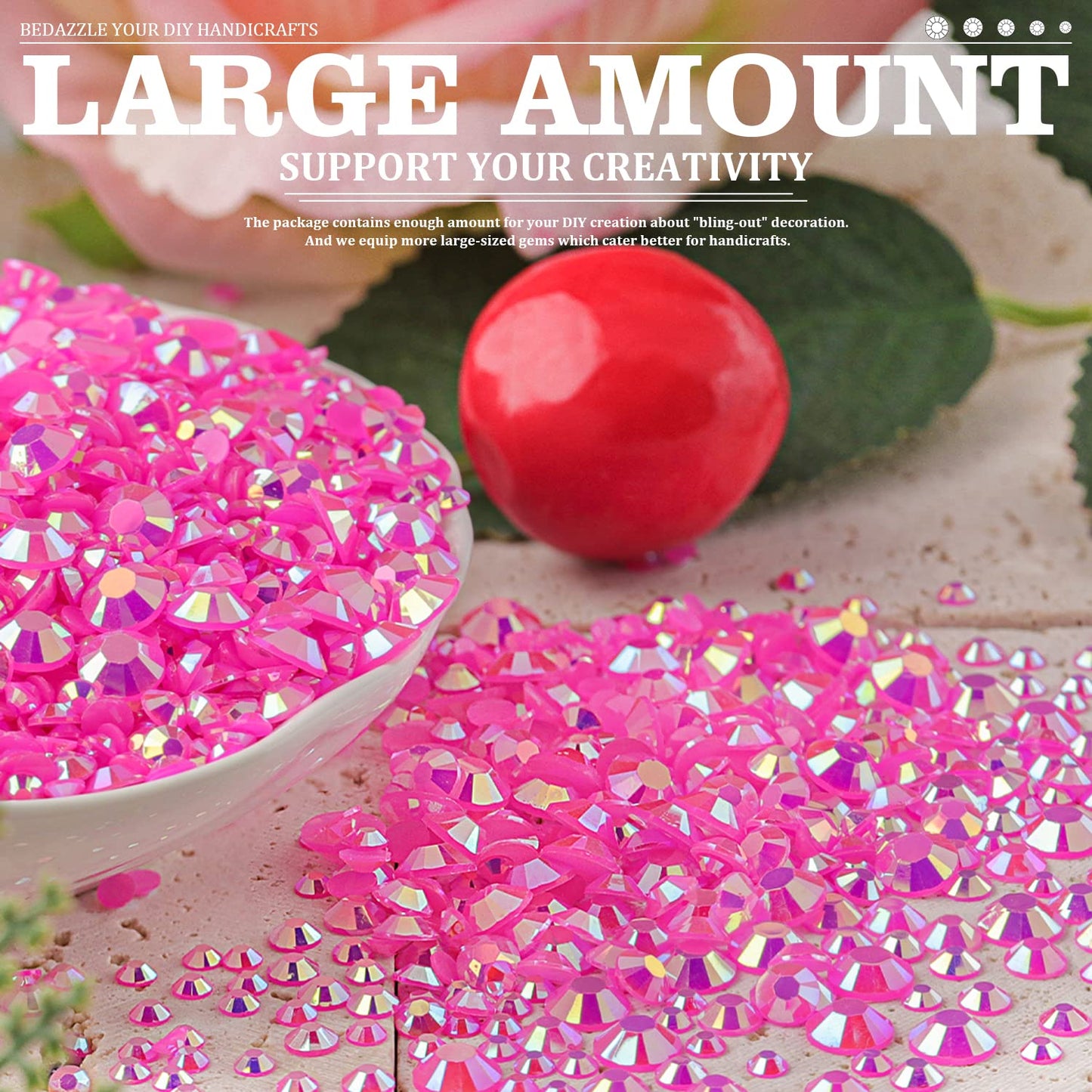 Resin Rhinestones Crafting, 2/3/4/5/6mm Flatback Jelly Rhinestones, 3 Box Hot Pink AB Non Hotfix Crystal Gems for Bedazzling Crafts Mugs Tumblers Clothes Makeup Nail-BrightBean Baby