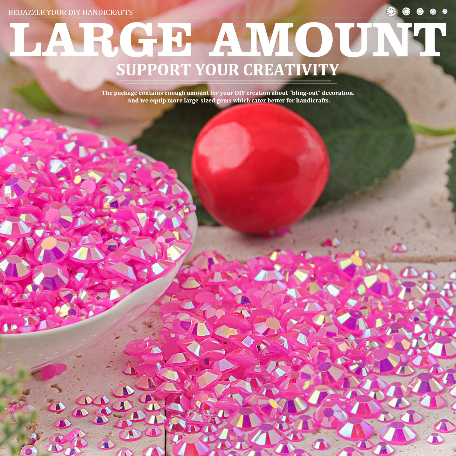 Resin Rhinestones Crafting, 2/3/4/5/6mm Flatback Jelly Rhinestones, 3 Box Hot Pink AB Non Hotfix Crystal Gems for Bedazzling Crafts Mugs Tumblers Clothes Makeup Nail-BrightBean Baby