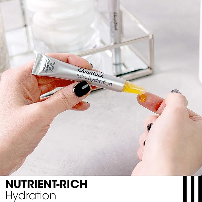 Chapstick Total Hydration Vitamin Enriched Lip Oil, Non Tinted, Vitamin c, vitamin E, Contains Omega 3 6 9, Peach Tea Flavor, 0.23 Fl Oz (Pack of 1)-BrightBean Baby