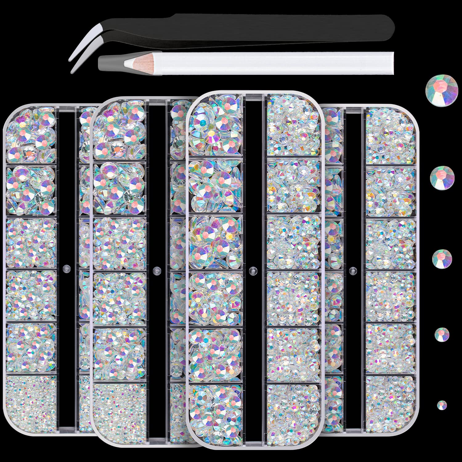 7000PCS Resin Rhinestones with Tweezers for Crafting, 2/3/4/5/6mm Flatback Jelly Rhinestones, 4 Box Transparent AB Non Hotfix Crystal Gems for DIY Crafts Mugs Tumblers Clothes Makeup Nail-BrightBean Baby