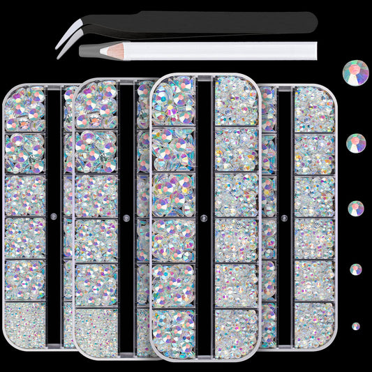 7000PCS Resin Rhinestones with Tweezers for Crafting, 2/3/4/5/6mm Flatback Jelly Rhinestones, 4 Box Transparent AB Non Hotfix Crystal Gems for DIY Crafts Mugs Tumblers Clothes Makeup Nail-BrightBean Baby