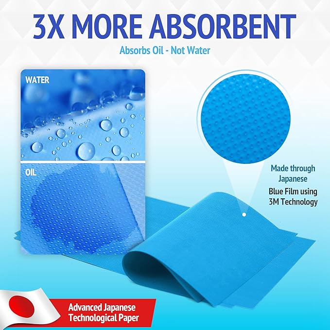 Oil Blotting Sheets for Face - Portable 1x50 Blue Oil Wipes Sheets for Face - Japanese High Performance Technology Makeup Blotting Paper -Grain Free Softer Oil Pads Absorbing Face Oil Tissues for Face-BrightBean Baby