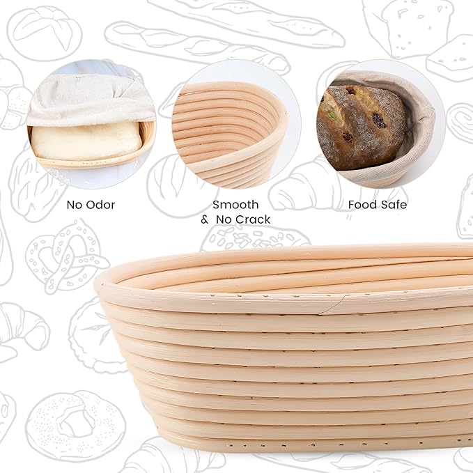 Mini Oval Proofing Set (6.5inch, set of 5), Sourdough Proofing Baskets Bread Dough Rising Bowls w/Liners for Home Sourdough Bakers Baking