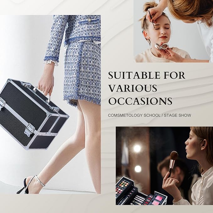 Color Nymph Makeup Sets for Teens Girls Women, Professional Makeup Kits All In One Makeup Set Storage Train Case, Beginner Full Cosmetics Kit with Eyeshadow Blush Lipstick Lipgloss Mascara etc Black-BrightBean Baby