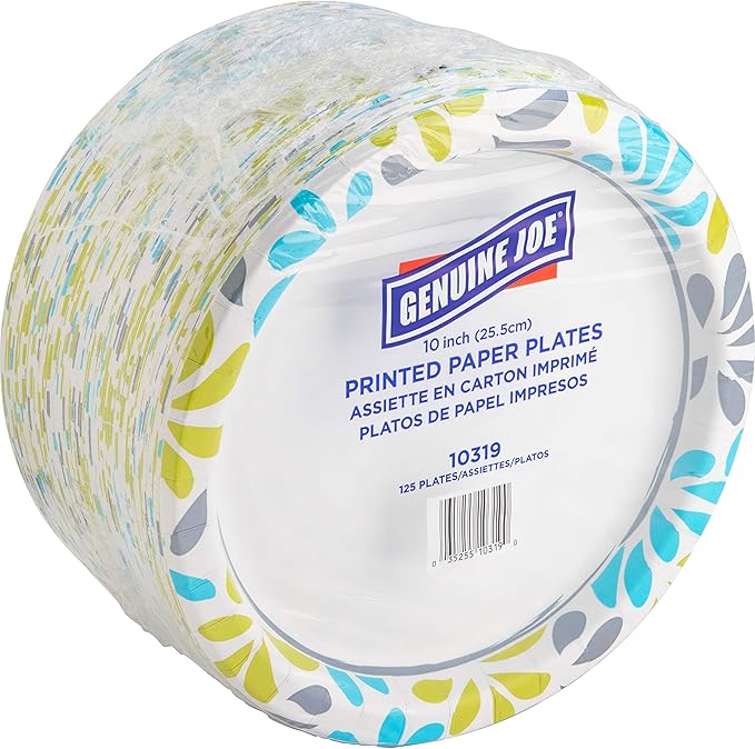 Genuine Joe Printed Paper Plates, 10" (Pack of 500)