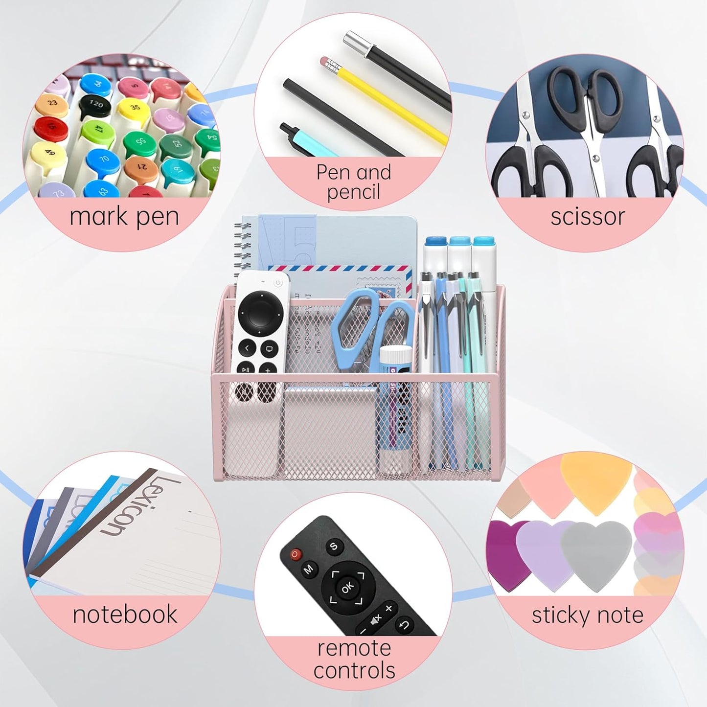 YINGHUA Strong Magnetic Pen Holder for Whiteboard and Refrigerator 3 Compartments Metal Mesh Organizer Space Saving Shelf for Office School Home and Locker - Pink-BrightBean Baby