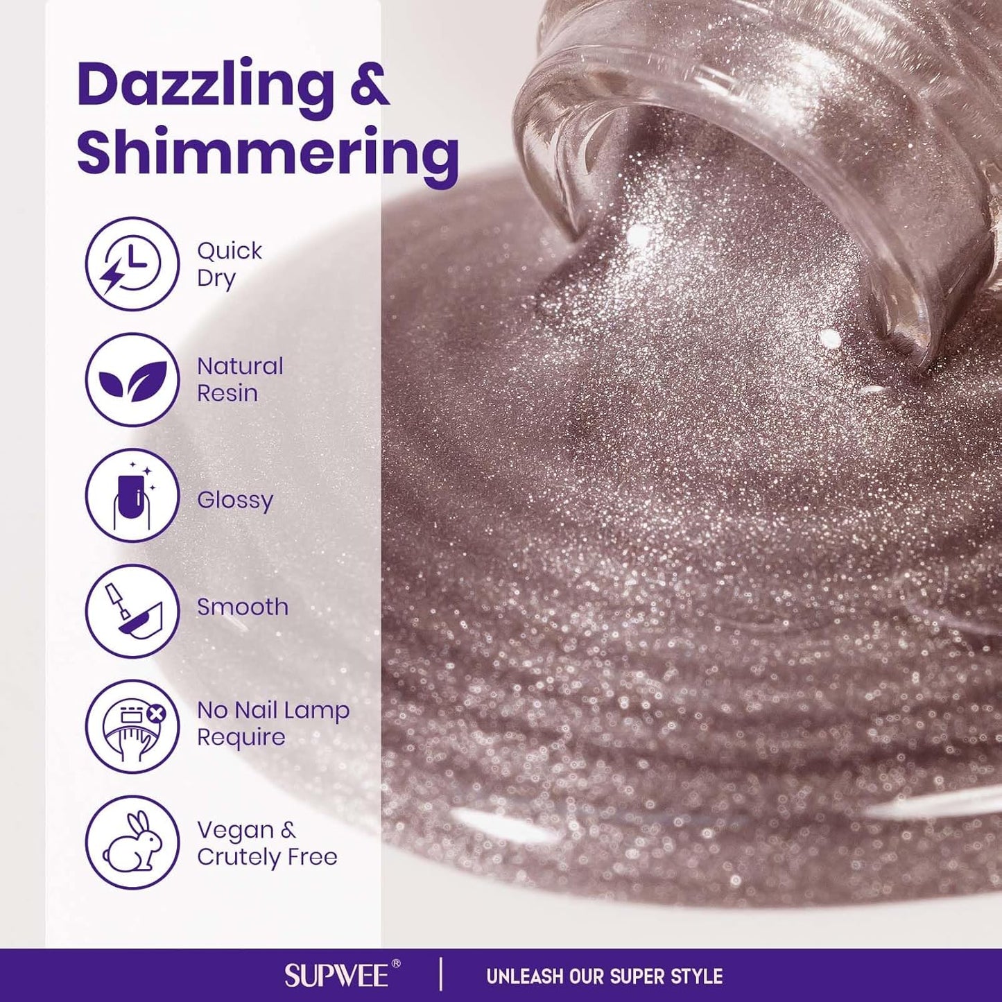 magnetic nail polish non gel, Nude Cat Eye Nail Polish Non Gel, Shimmer Glitter with Magnet, High Glossy, Fingernail Air Dry Fast, Manicure DIY, Salon Fall Colors-BrightBean Baby