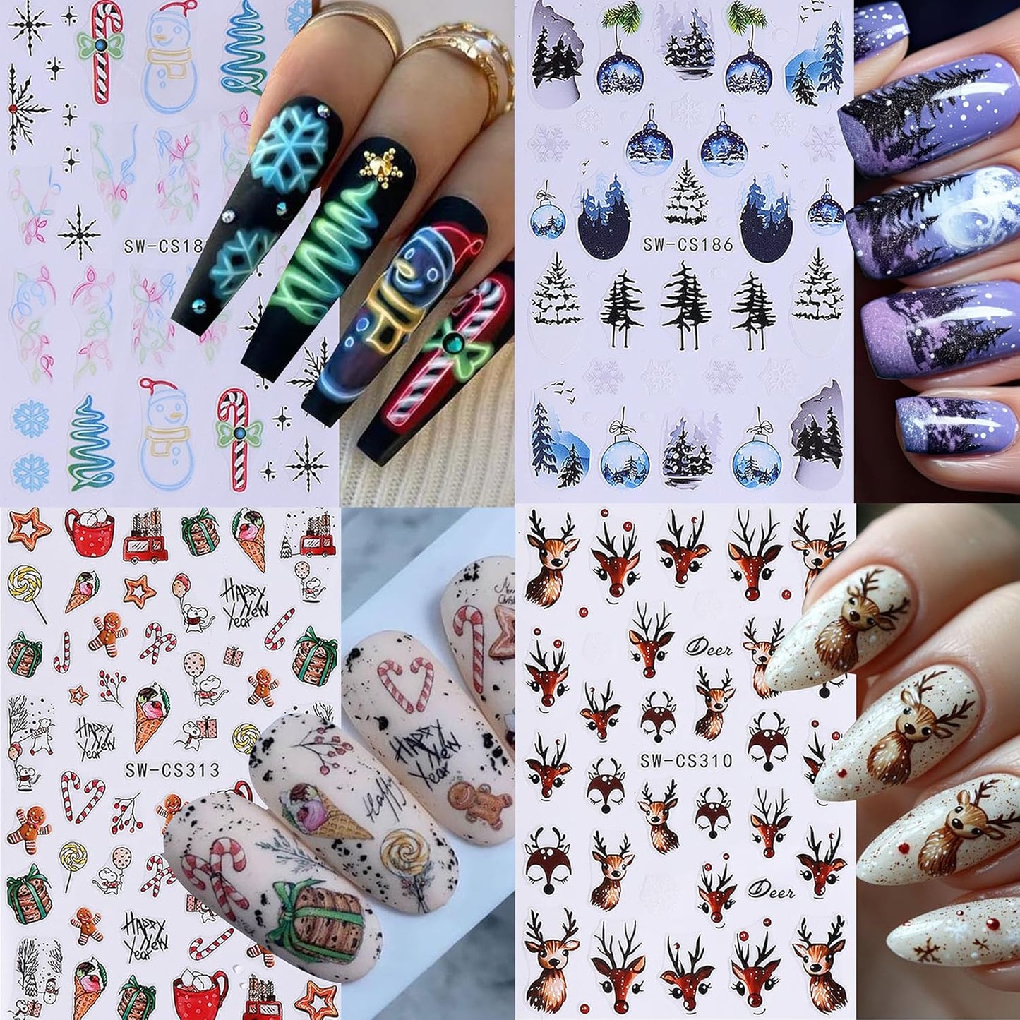 Christmas Nail Art Stickers Decals 16PCS 3D Self-Adhesive New Year Sticker for Nail Art Santa Claus Tree Elk Snowman Gonks Red Designs DIY Xmas Winter Decor Nail Art Supplies for Women Girls-BrightBean Baby