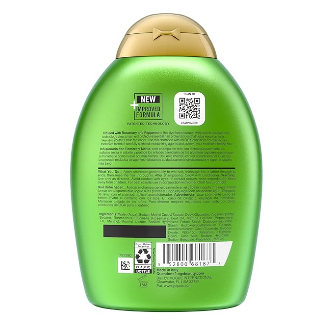 OGX Clarifying Strength + Rosemary Mint Shampoo, Clarifying Shampoo for Oily Hair Visibly Helps Remove Oil & Residue to Clear Away Buildup, Sulfate-Free Surfactants, 13 fl. oz-BrightBean Baby