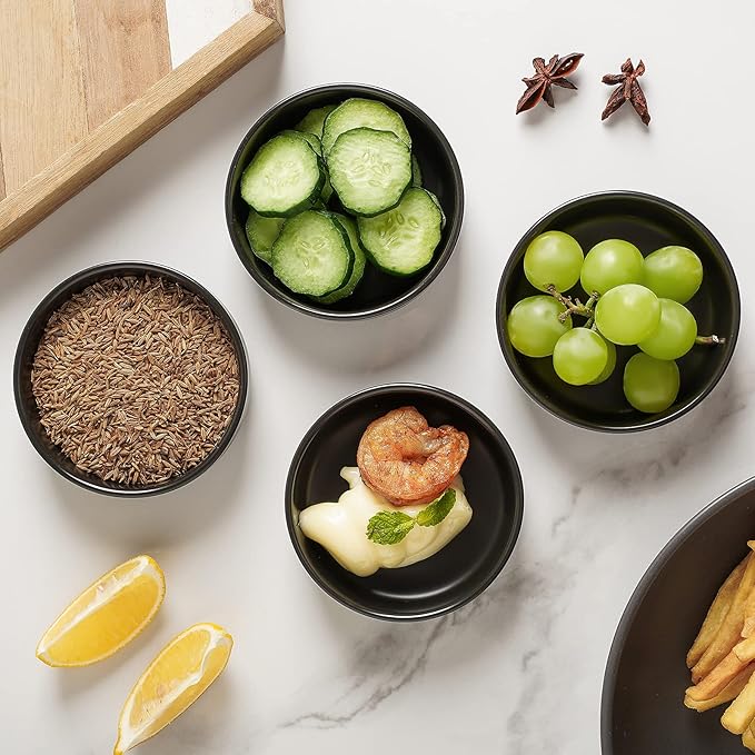 Selamica 3.3 Inch Soy Sauce Dish Ceramic Dipping Bowls Side Dishes Small Appetizer Pinch Bowls for Condiments, Sushi, Ketchup, BBQ-Set of 12(Matte Black)