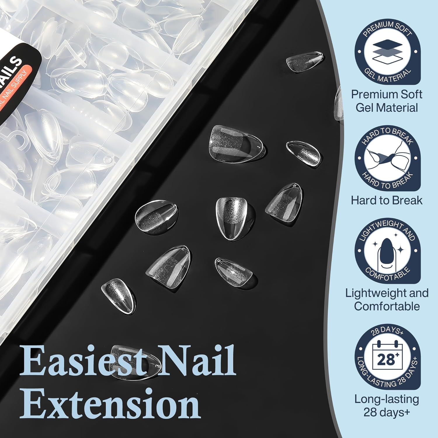 Extra Short Almond Fake Nails, 504pcs Soft Gel Pre-Shaped Acrylic Nail Tips, Half Matte Full Cover Clear Gelly Press on Flase Nail Tips for Extension Nail Manicure Home DIY 12 Sizes-BrightBean Baby