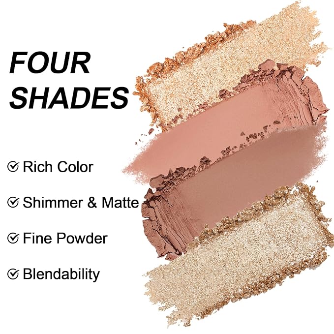 Erinde Quads Matte Eye Shadow Powder Makeup Palette, Nude Neutral Brown & Champagne Pink Shimmer Eyeshadow, Long Wearing Waterproof Everyday Eye Makeup, sombras de ojos, with Built-In Mirror, 02-BrightBean Baby