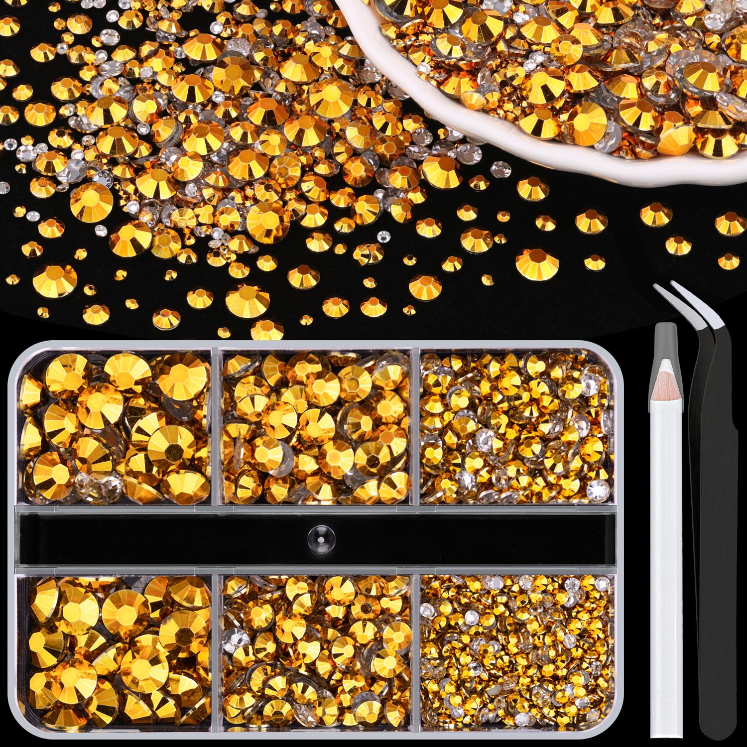 Resin Rhinestones for Crafting, 1 Box Copper Gold Multi Sizes Flatback Bedazzling Crystals for Crafts Nail Art Decoration, Non Hotfix Gems Charms for Tumbler Shoes Clothing Fabric Face Makeup-BrightBean Baby