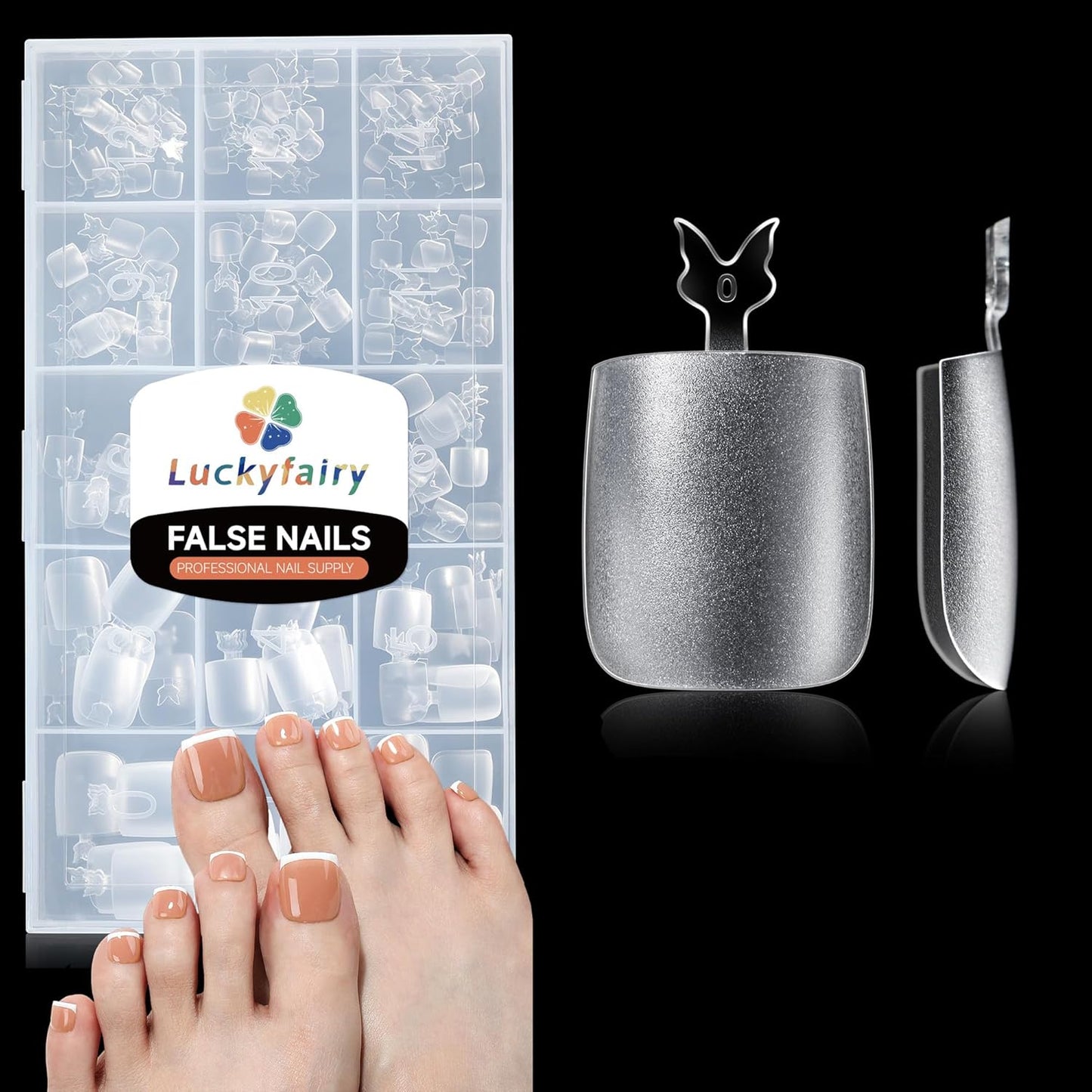 Square Toe Nail Press Ons French Style Toe Tips 240pcs Clear False Fake Toenails for Faster Toe Nail Extension Kit Home DIY Art Salon 15 Sizes Acrylic Nails, Luckyfairy-BrightBean Baby