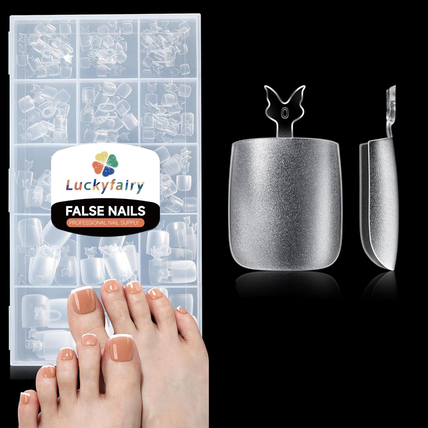 Square Toe Nail Press Ons French Style Toe Tips 240pcs Clear False Fake Toenails for Faster Toe Nail Extension Kit Home DIY Art Salon 15 Sizes Acrylic Nails, Luckyfairy-BrightBean Baby