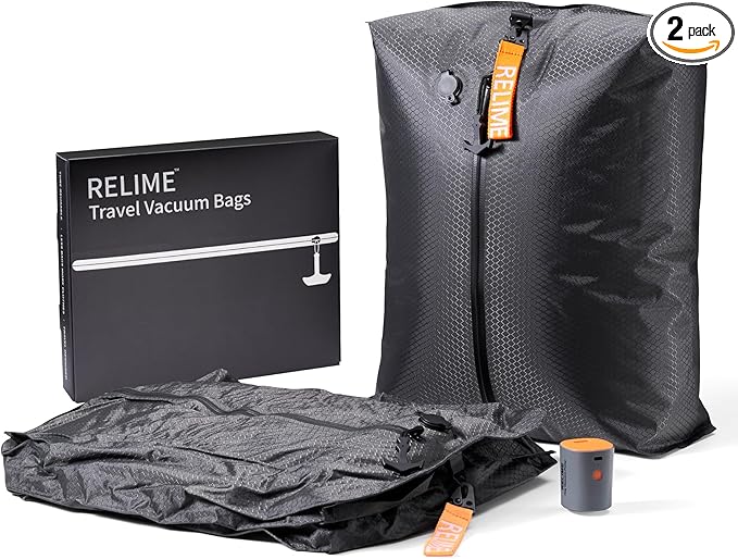 Classic Series Vacuum Bags for Travel Luggage with Wireless Pump, Compression Bags for Carry On Suitcases and Backpack, Vacuum Seal Packing cube for Cloth Packing (2PC + PUMP)