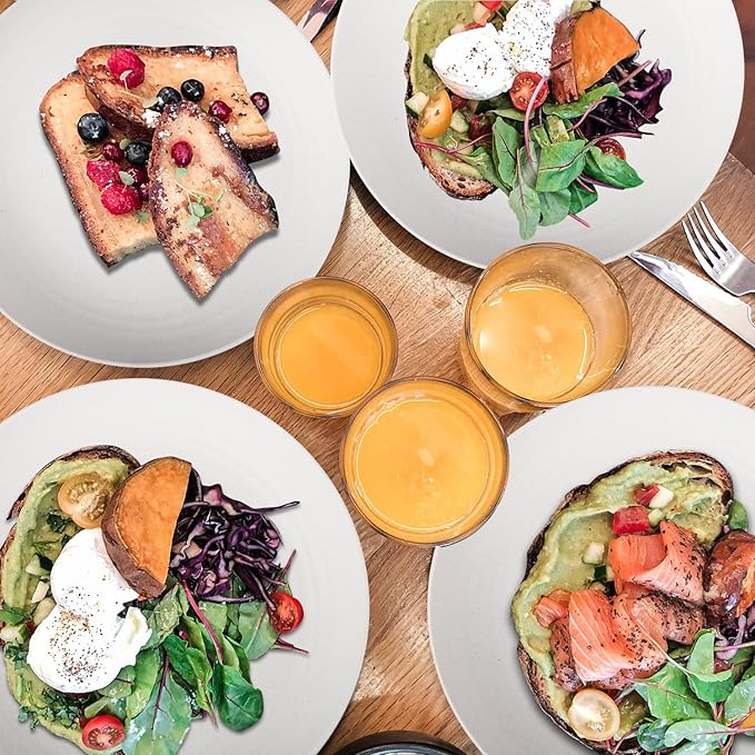 Wrova Wheat Straw Plates - 9 Inch Unbreakable Dinner Plates Set of 8 - Dishwasher & Microwave Safe Plastic Plates Reusable for Kitchen and Camping (white)