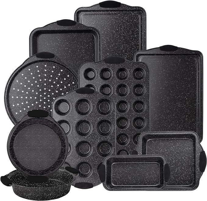 Country Kitchen Nonstick Stackable Bakeware Set - Durable, Easy Release Baking Set, Black, 10 Pcs