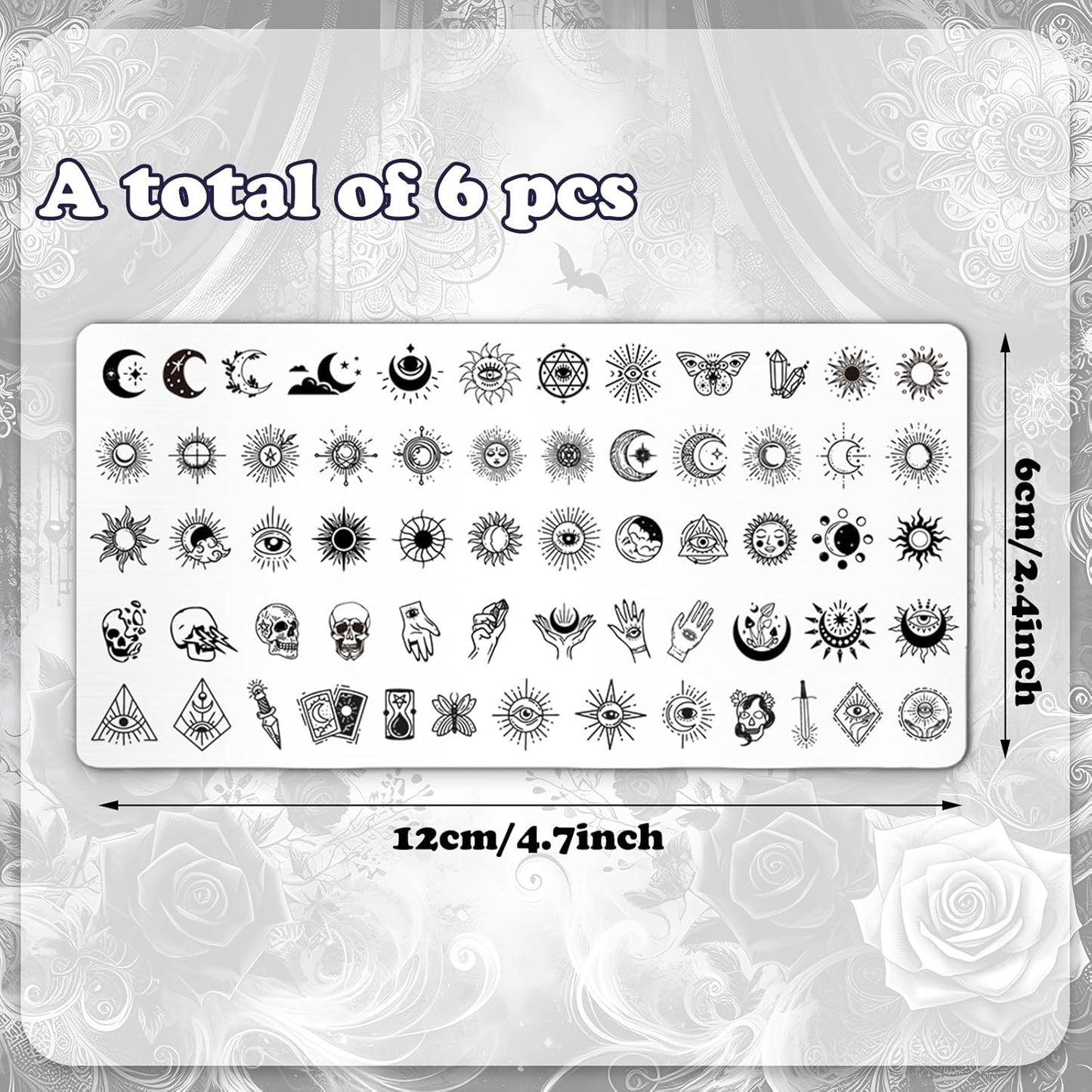 Whaline 6Pcs Gothic Halloween Nail Plates Stamping Set Skull Evil Eye Moon Stamp Templates Halloween Nail Art Plates for DIY Print Manicure Salon Design-BrightBean Baby
