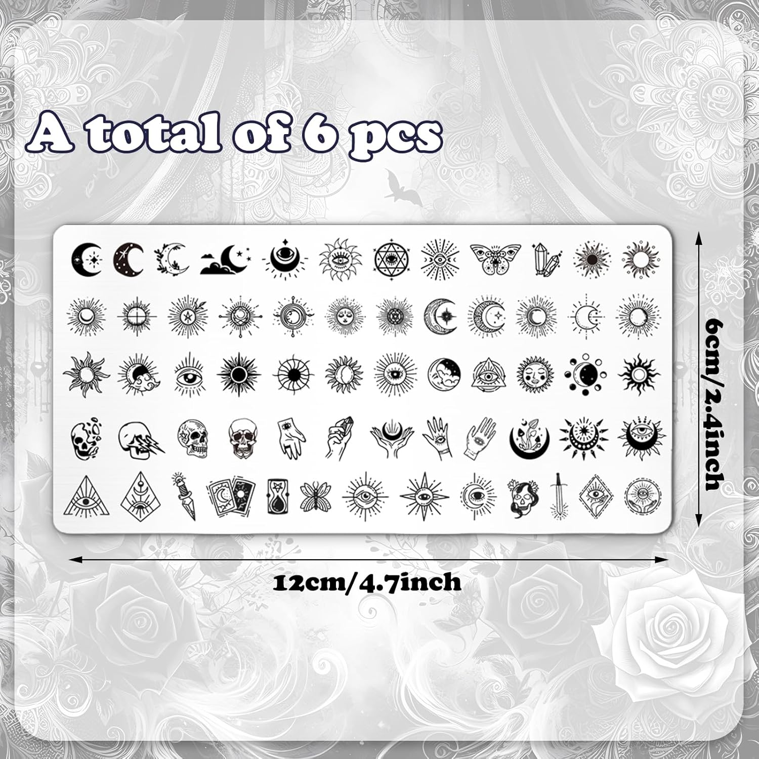 Whaline 6Pcs Gothic Halloween Nail Plates Stamping Set Skull Evil Eye Moon Stamp Templates Halloween Nail Art Plates for DIY Print Manicure Salon Design-BrightBean Baby