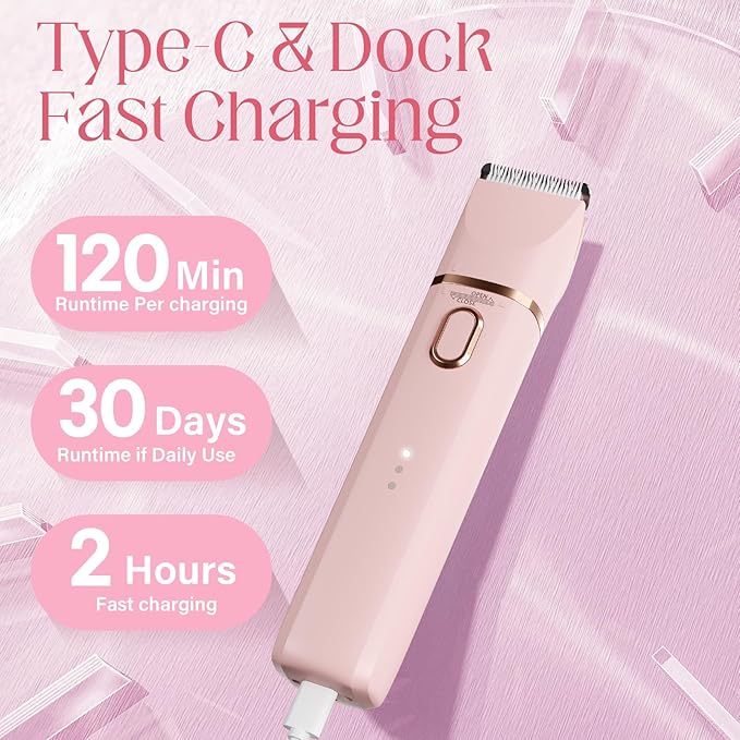 Bikini Trimmer for Women: 3 in 1 Gentle&Painless Electric Razor for Women,120min Cordless Runtime,USB Charge Dock,Ceramic Blade,IPX7 Waterproof Wet & Dry Use &Easy Cleaning Travel Grooming Kit (Pink)-BrightBean Baby