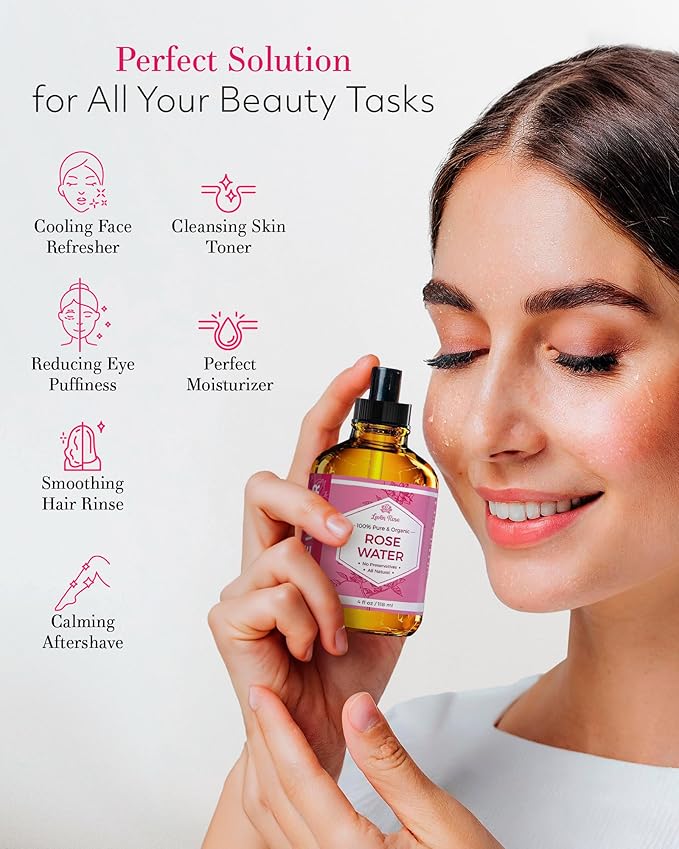 Rose Water Spray for Face by Leven Rose - Pure Natural Moroccan Rosewater Hydrosol Face Spray - Organic Rose Water for Hair 4 oz-BrightBean Baby