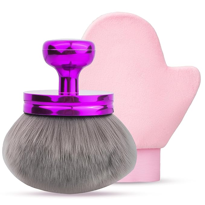 Self Tanner Brushes- Extra Large Body Kabuki Brush & Tanning Mitt, 2 Pcs, Big Body Makeup Brush for Legs, Face, Soft Self Tanning Glove Applicator for Fake Tan, Foundation, Lotion, Makeup (Purple)-BrightBean Baby