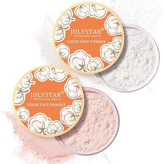 2PCS Setting Powder Loose Face Powder Matte Soft Smooth Oil Control Long Lasting Loose Setting Powder Makeup for Natural Flawless（01#Translucent+02# Pink Complexion）-BrightBean Baby