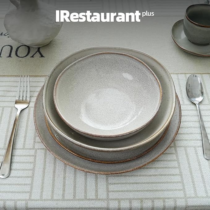 Organic Shape Restaurant Soup/pasta Bowl 8"/30oz, Commerical Grade Catering Stoneware Bowls in Ir-regular Organic Shape, Chip & Scratch Resistant, Glossy Reactive Glaze Grey, Case of 24