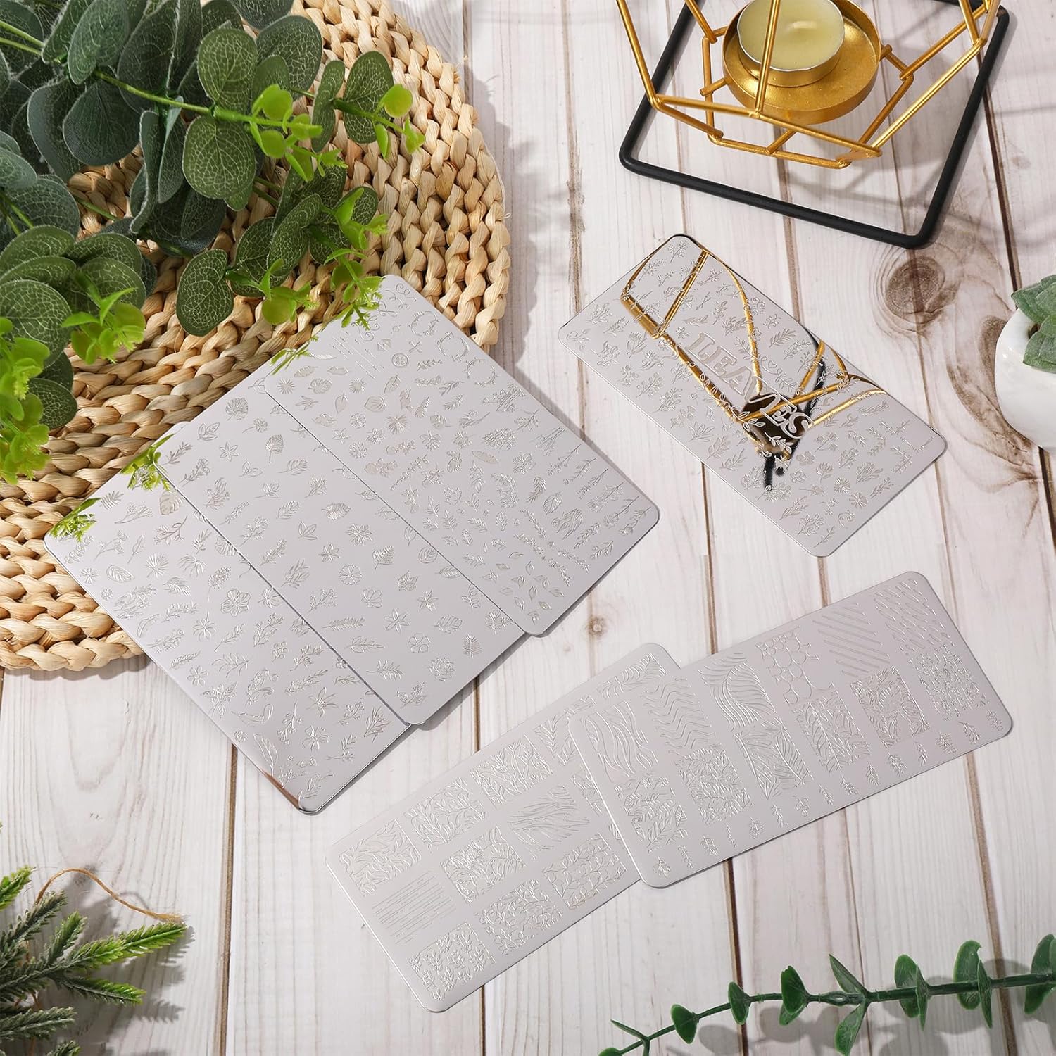 Whaline 6Pcs Spring Floral Leaves Nail Plates Stamping Set Plant Leaves Stamp Templates Nail Art Plates for DIY Print Manicure Salon Design-BrightBean Baby