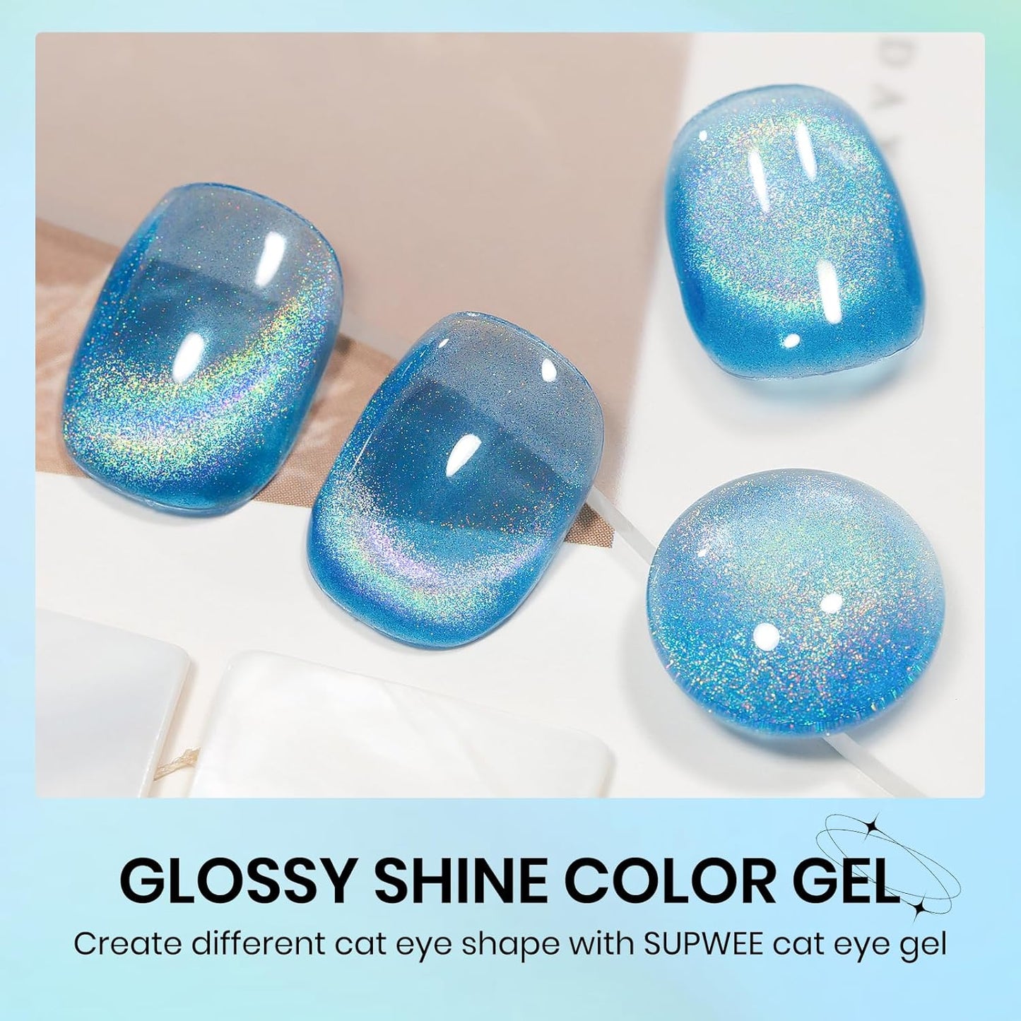 Blue Holographic Gel Nail Polish with Magnetic Rainbow Cat Eye Gel Nail Polish Cateye Glitter Nails Polishes Gels Iridescent Effect for Home DIY Women Girls-BrightBean Baby