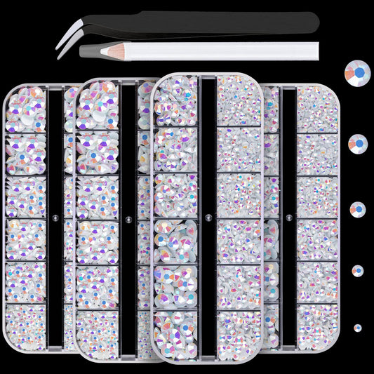 7000PCS Resin Rhinestones with Tweezers for Crafting, 2/3/4/5/6mm Flatback Jelly Rhinestones, 4 Box White AB Non Hotfix Crystal Gems for DIY Crafts Mugs Tumblers Clothes Makeup Nail-BrightBean Baby