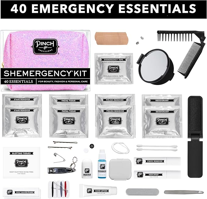 Pinch Provisions Shemergency Kit for Her, 40 Emergency Essential Items, Compact, Multi-Functional Pouch, Gift for Women, Birthday, Bachelorette Parties, and More!-BrightBean Baby