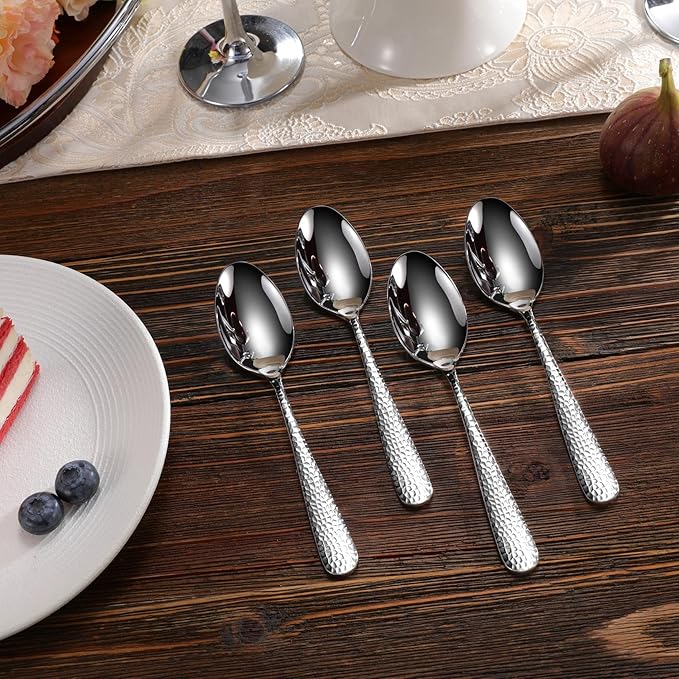 KEAWELL Premium 4-Piece Louise Hammered Spoons Set, 18/10 Stainless Steel, Set of 4, Fine Spoon Set with Round Edge, Dishwasher Safe (6.4" Teaspoons)
