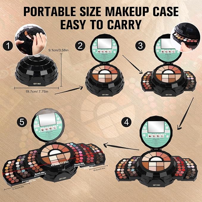 109 Colors Makeup Kit for Women Girl Full Kit Gift Set with Mirror All in One Make up Palette Included Eyeshadow Glitter Lipstick Concealer Eyeliner Eyebrow Highlighter Contour Blusher Compact PowderN-BrightBean Baby