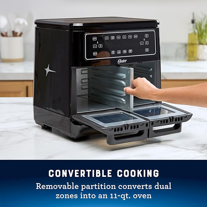 Oster 11-Quart Dual Air Fryer Oven with 2 Cooking Zones, Large Capacity Air Fryer with 6 Cooking Functions & 2 Baskets