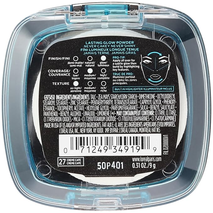 L'Oréal Paris Infallible Pro Glow Pressed Powder, Creme Cafe, 0.31 oz.-BrightBean Baby