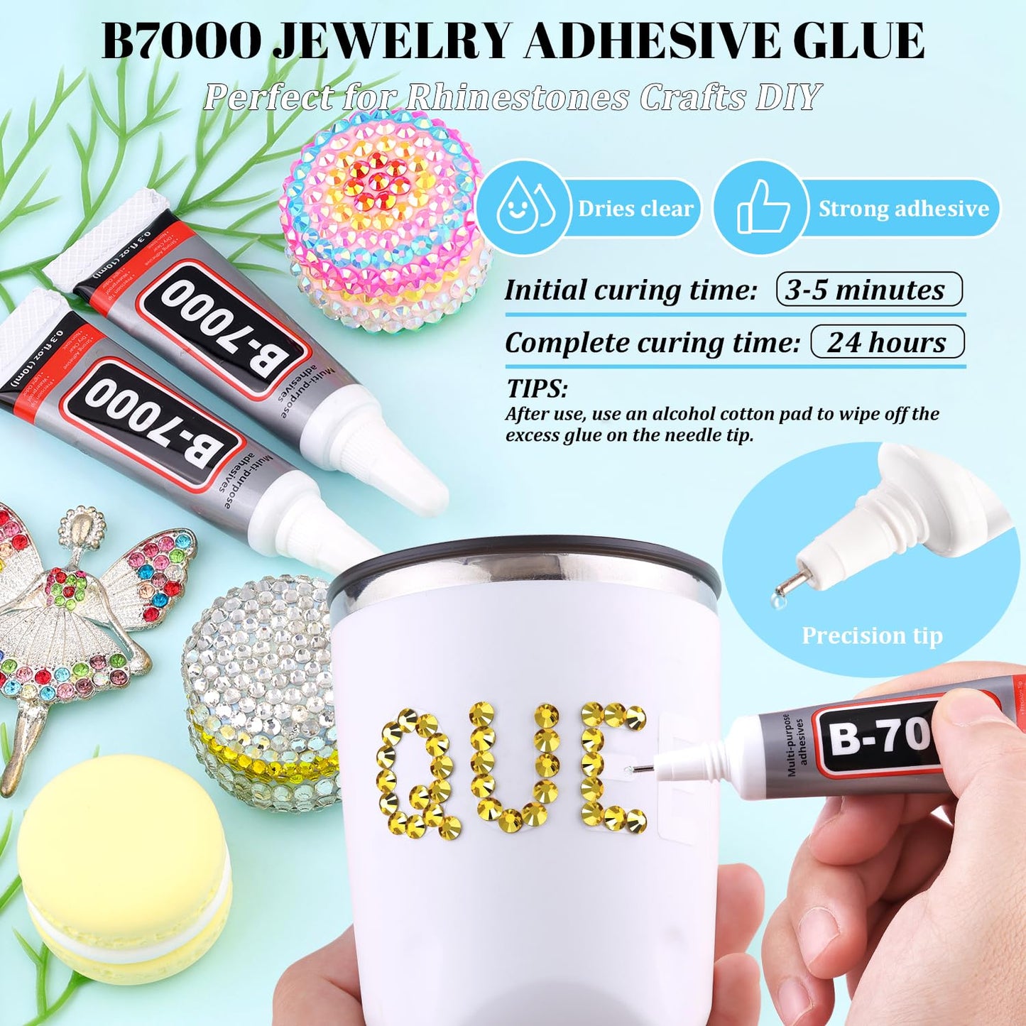 6000Pcs Resin Rhinestones for Bedazzling with 3Pcs B7000 Jewelry Glue, 1 Box Bright Gold Flatback Rhinestones for Crafting Crafts DIY, Crystals Gems for Clothing Shoes Tumblers Nail Art Makeup-BrightBean Baby