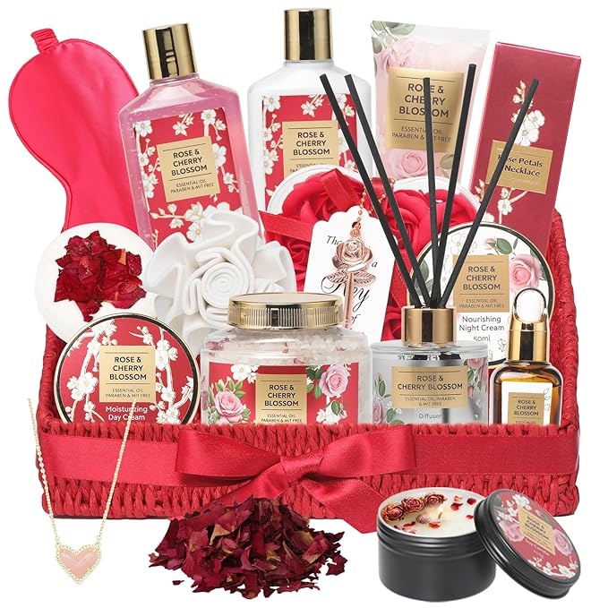 Mothers Day Gifts for Mom 25Pcs Luxury Spa Gift Basket for Women with Necklace, Shower Gel | Relaxing Bath & Body Care Kit Valentine's Christmas Gifts for Her Perfect for Anniversary or Bridal Shower-BrightBean Baby